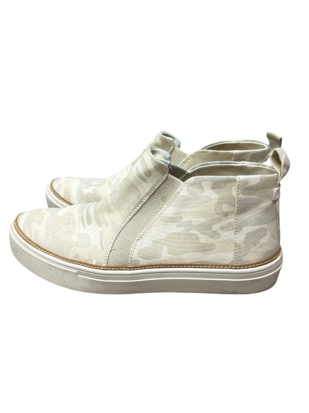 Toms Camo Slip On High Top Sneaker Booties Cream Beige